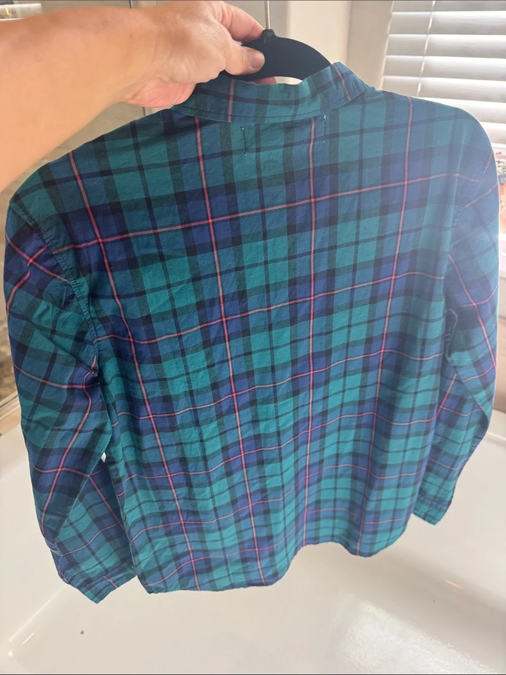 Old Navy Teal and Navy Plaid Button-Down Shirt